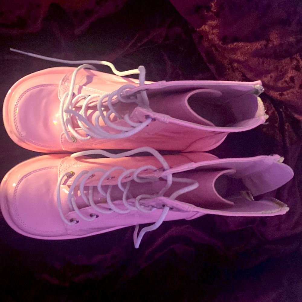 203 PINK HEELED LACE UP DEMONIAS